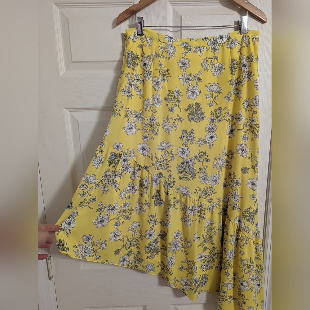 Gianni Bini skirt yellow floral asymmetrical hem size XL - Picture 3 of 8